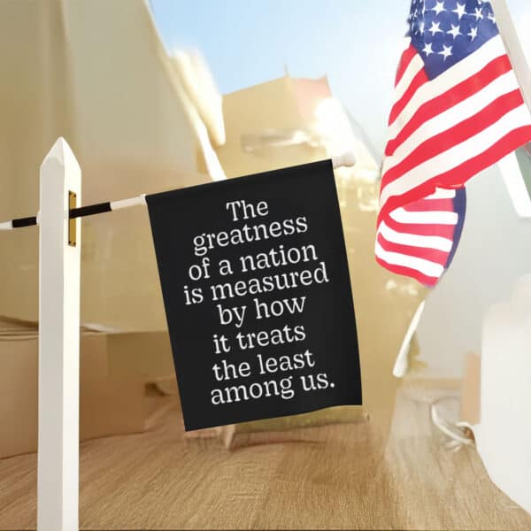 Inspirational-Quote-Garden-Flag,-The-Greatness-of-a-Nation-Flag