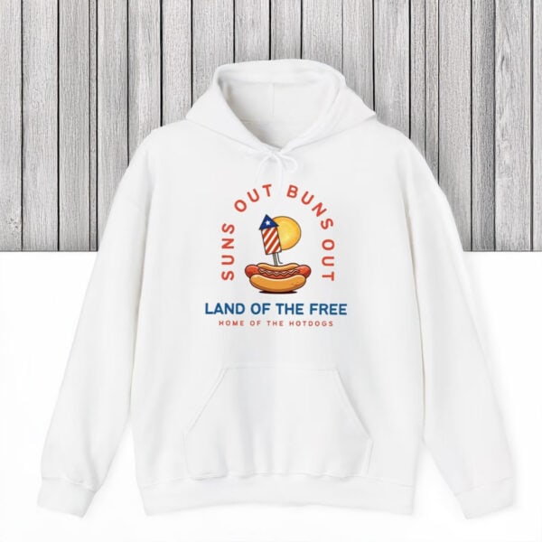 Land-of-the-Free-Hotdog-Fireworks-Tee,-Suns-Out-Buns-Out-T-Shirts