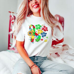Love-Needs-No-Words,-Colorful-Autism-Awareness-Puzzle-Ribbon-T-Shirt