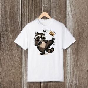 Playful-Anti-Authority-Graphic-Tee,-No-King-Raccoon-Shirt