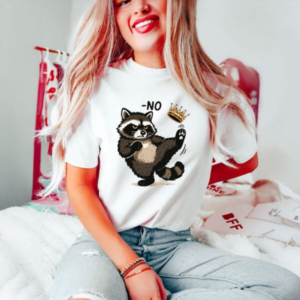 Playful-Anti-Authority-Graphic-Tee,-No-King-Raccoon-Shirt-usa