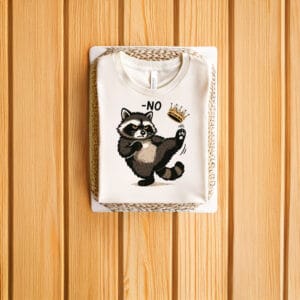 Playful-Anti-Authority-Graphic-Tee,-No-King-Raccoon-Shirts