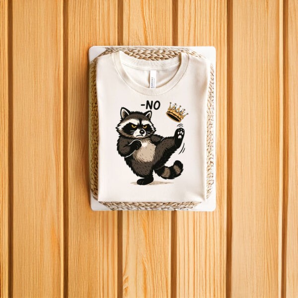 Playful-Anti-Authority-Graphic-Tee,-No-King-Raccoon-Shirts