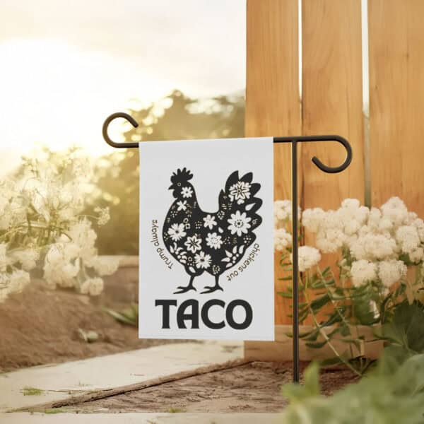 Playful-Political-Protest-Garden-Banner,-TACO-Anti-Trump-Flag-usa