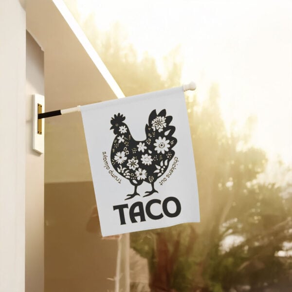 Playful-Political-Protest-Garden-Banner,-TACO-Anti-Trump-Flags