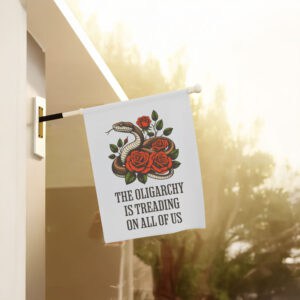 Political-Activist-Garden-Banner,-Oligarchy-Snake-Flag-us