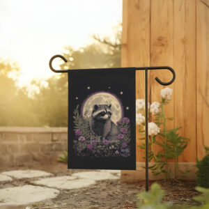 Raccoon-Floral-Political-Garden-Banner,-Subtle-Anti-Trump-Flag-usa