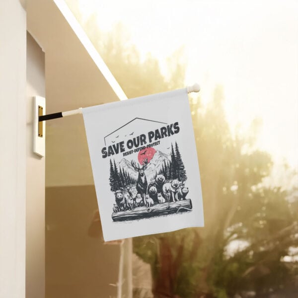 Save-Our-Parks-Resist-Defend-Protect-Garden-Banner,-Subtle-Anti-Trump-Flag-us