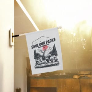 Save-Our-Parks-Resist-Defend-Protect-Garden-Banner,-Subtle-Anti-Trump-Flag-usa