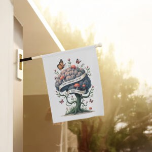 Thoughtful-Political-Garden-Banner,-Surreal-Brain-Tree-Flags