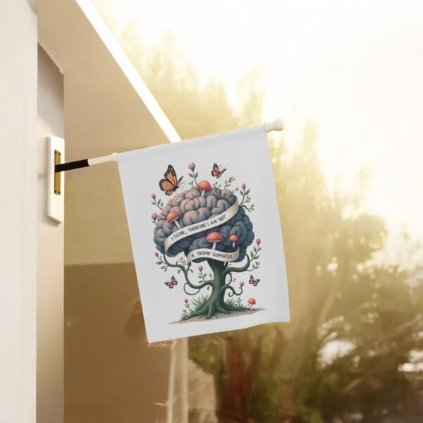 Thoughtful-Political-Garden-Banner,-Surreal-Brain-Tree-Flags