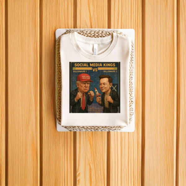 Trump-vs-Elon-Musk-Social-Media-Kings-Tee,-Funny-Billionaire-Puppet-Fight-T-Shirt-us