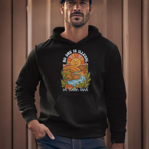 Vintage-Sun-&-River-Social-Justice-Tee,-No-One-Is-Illegal-on-Stolen-Land-T-Shirt