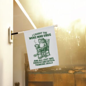 Woke-Mind-Virus-Garden-Banner,-Retro-Frog-Political-Liberal-Leftist-Social-Justice-Flag