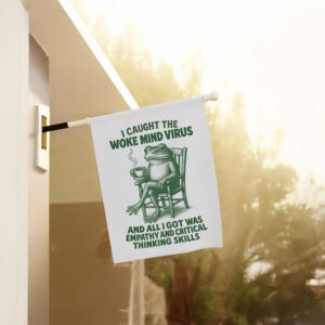 Woke-Mind-Virus-Garden-Banner,-Retro-Frog-Political-Liberal-Leftist-Social-Justice-Flags