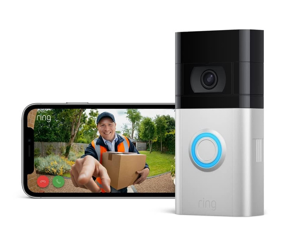 A Ring Doorbell Camera and a mobile phone showing the live feed from the camara