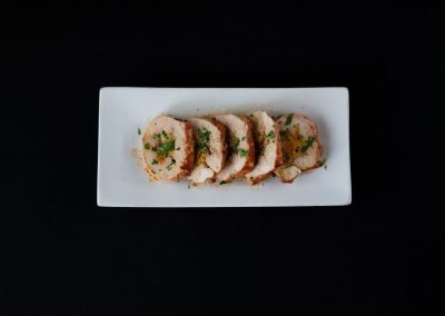 Three Cheese, Spinach, Sundried Tomato & Bacon Stuffed Pork Loin With Pan Sauce