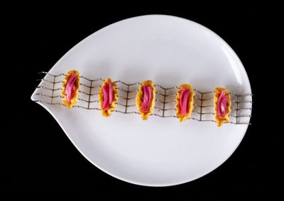 Ahi Tuna Tartare Tacos With Pickled Red Onion And Guacamole