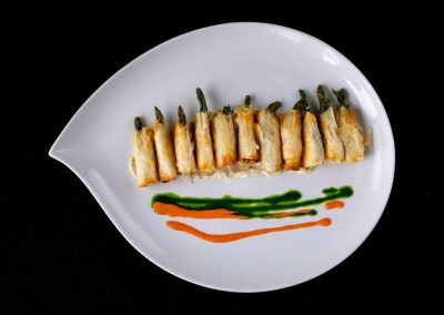 Asparagus Crisp With Brie And Three Mustard Cream