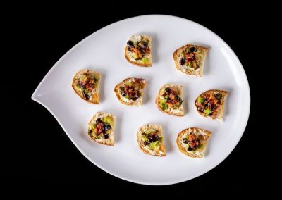 Brussels Sprout Crostini With Bacon, Boursin Cheese And Balsamic Glaze