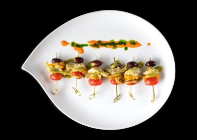 Kalamata Olive, Grape Tomato, Roasted Tomato And Artichoke Skewer With Lemon Basil Vinaigrette