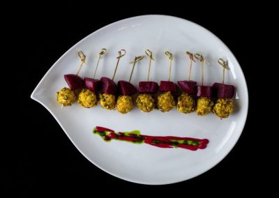 Roasted Beet And Pistachio Goat Cheese Skewer