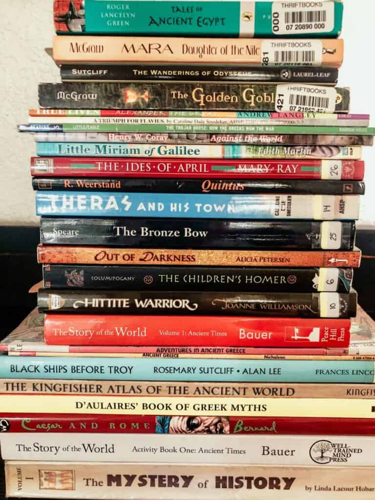 stack of ancient history books for middle school