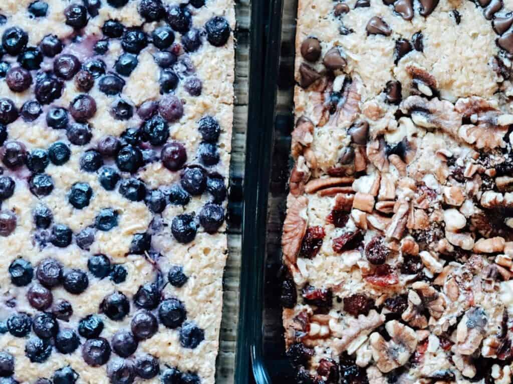 2 pans of baked oatmeal side by side