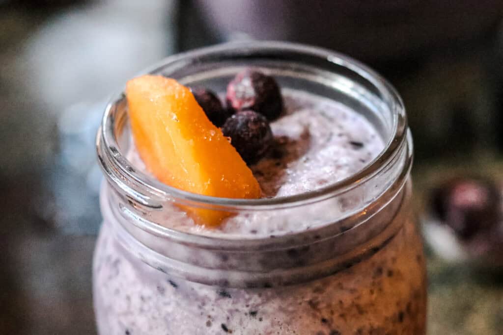 blueberry melon smoothie in a mason jar