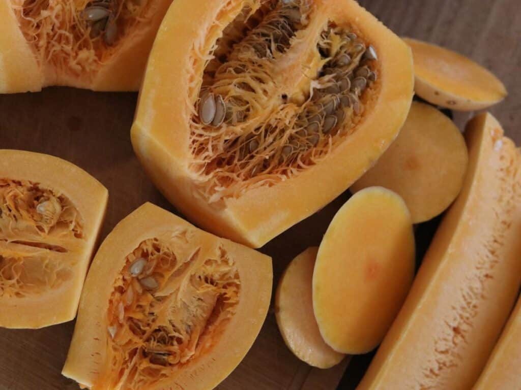 tahitian melon winter squash cut in half