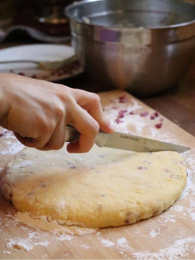 cutting redbud scones