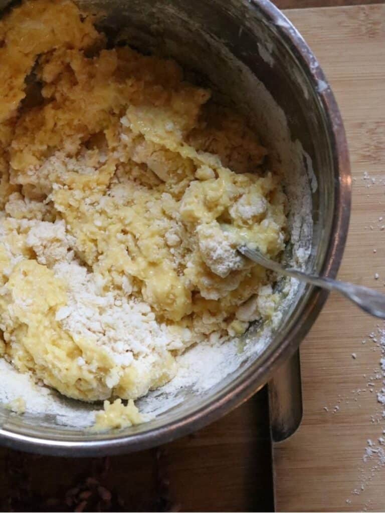 mixing redbud scone dough