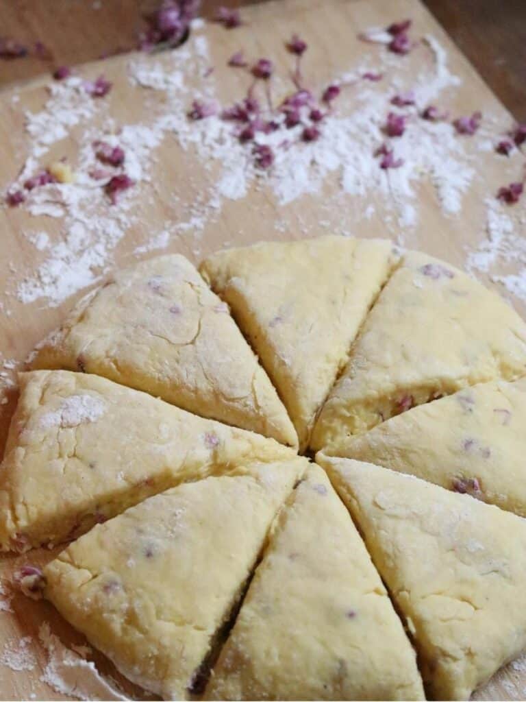 cut redbud scone dough
