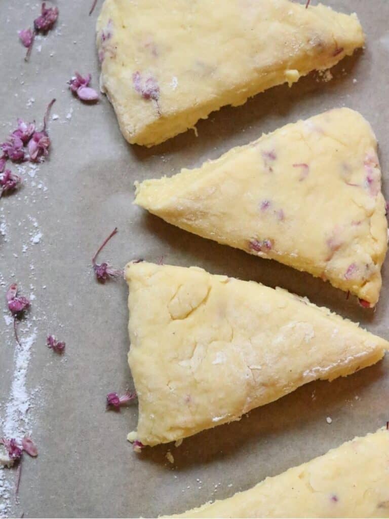 redbud scones on pan