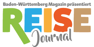 ReiseJournal Logo Text „Baden-Württemberg Magazin präsentiert REISE Journal“ in verspielter Schriftart. REISE steht in großen, bunten Buchstaben.