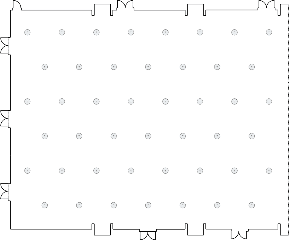 Room layout with scattered circular tables.