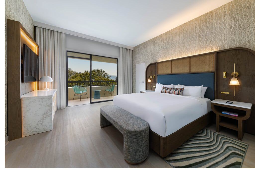 Hotel suite bedroom.