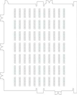 Large hall layout with theater-style seating for events.