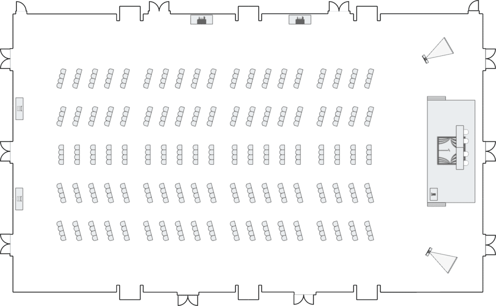 Ballroom with angled theater-style seating.