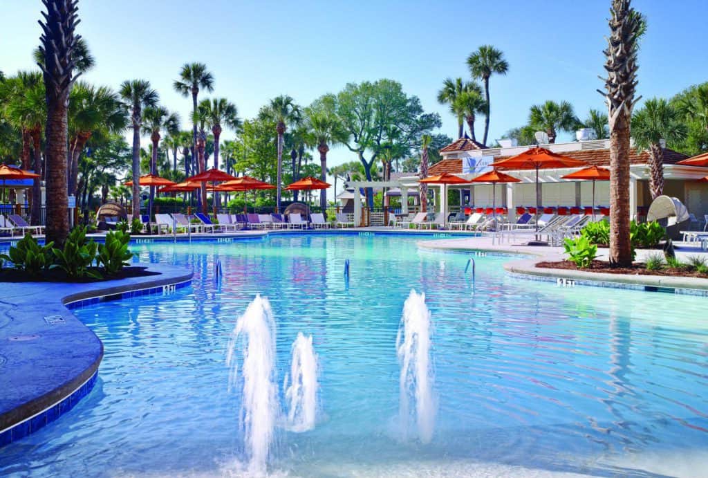 Outdoor pool by the bar.