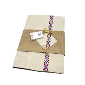 ovitek za rokovnik iz lana in belokranjske vezenine