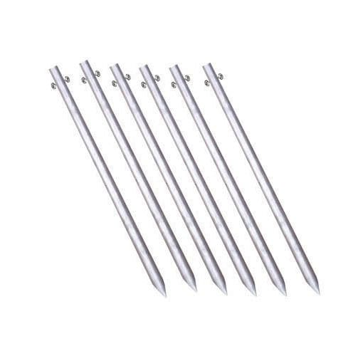 Set of galvanized steel pins used in construction and industrial applications.