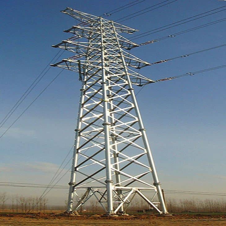High-voltage transmission tower supporting power lines for efficient electricity distribution.