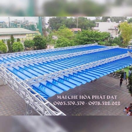 Mái che di động sân trường, thiết kế lắp đặt mái bạt xếp bạt kéo sân trường giá rẻ
