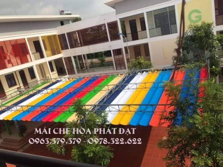 Mái che di động sân trường, thiết kế lắp đặt mái bạt xếp bạt kéo sân trường giá rẻ
