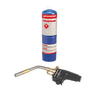 Propane torch kit with tank and nozzle.