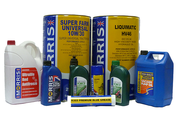 Morris Products Various Morris lubricants and oils in containers.