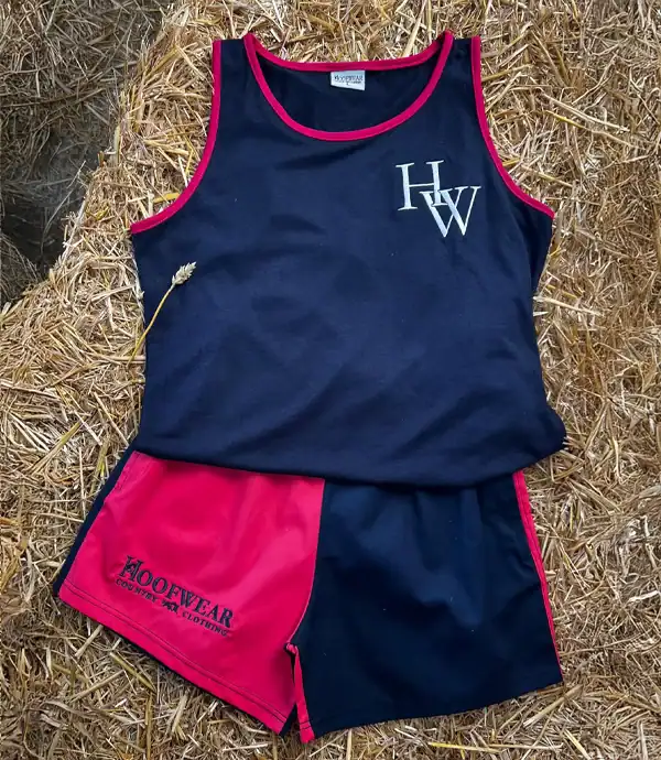 Navy and red tank top on haystack