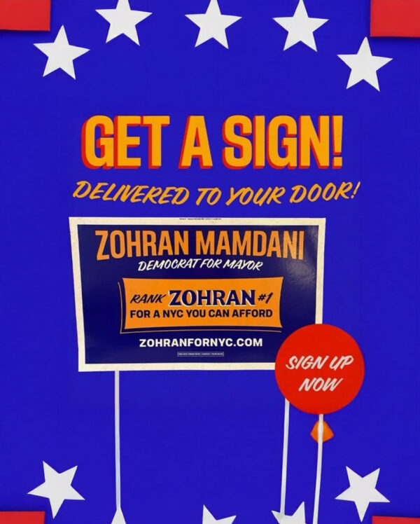 Zohran For NYC Yard Sign