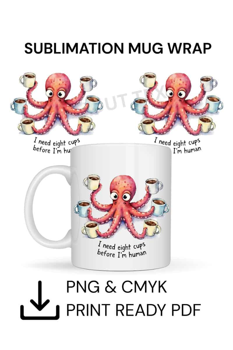 octopus mug template design of an octopus holding 8 coffee cups